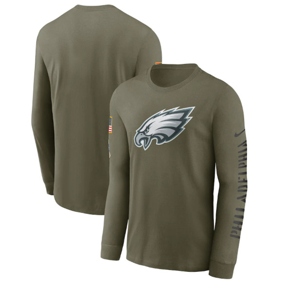 Men's Philadelphia Eagles 2022 Olive Salute to Service Long Sleeve T-Shirt